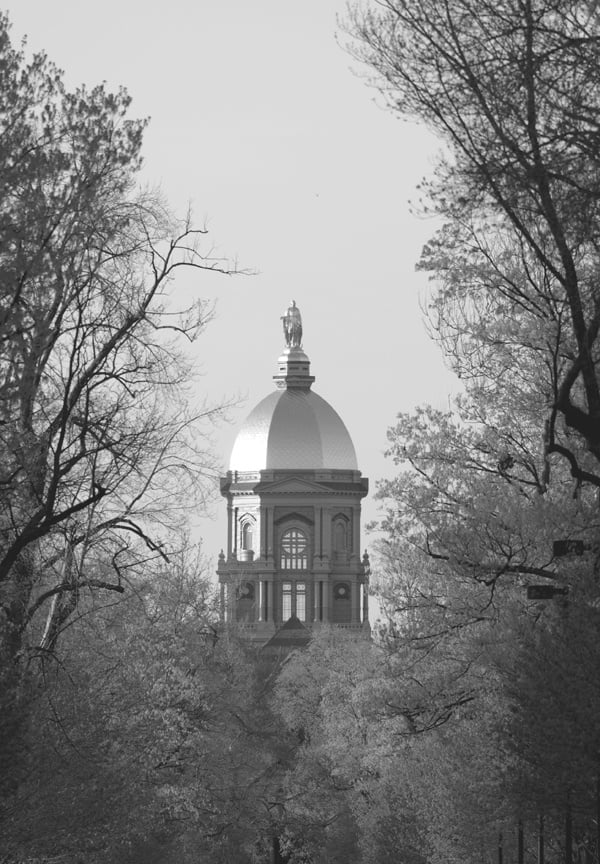 The famous Golden Dome of the campus of the University of Notre Dame.