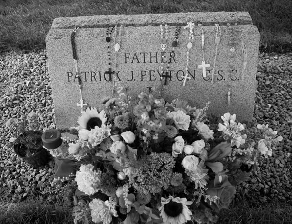 Father Peyton's simple gravestone in the Holy Cross Community Cemetery, North Easton, MA